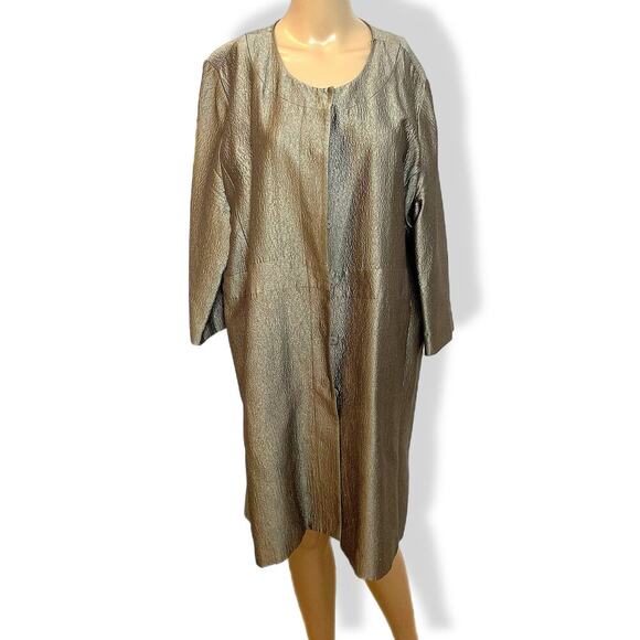 Eileen Fisher jacket silk champagne gold metallic duster XL - Picture 1 of 12